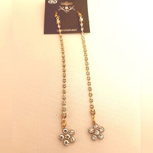 Elegant Gold Chain Drops with  White Stones Earrings, 5" Length